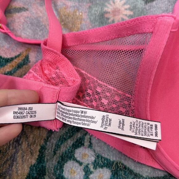 Victorias Secret Bra 36D Pink Lace Incredible Plunge Underwire thin - Picture 5 of 11